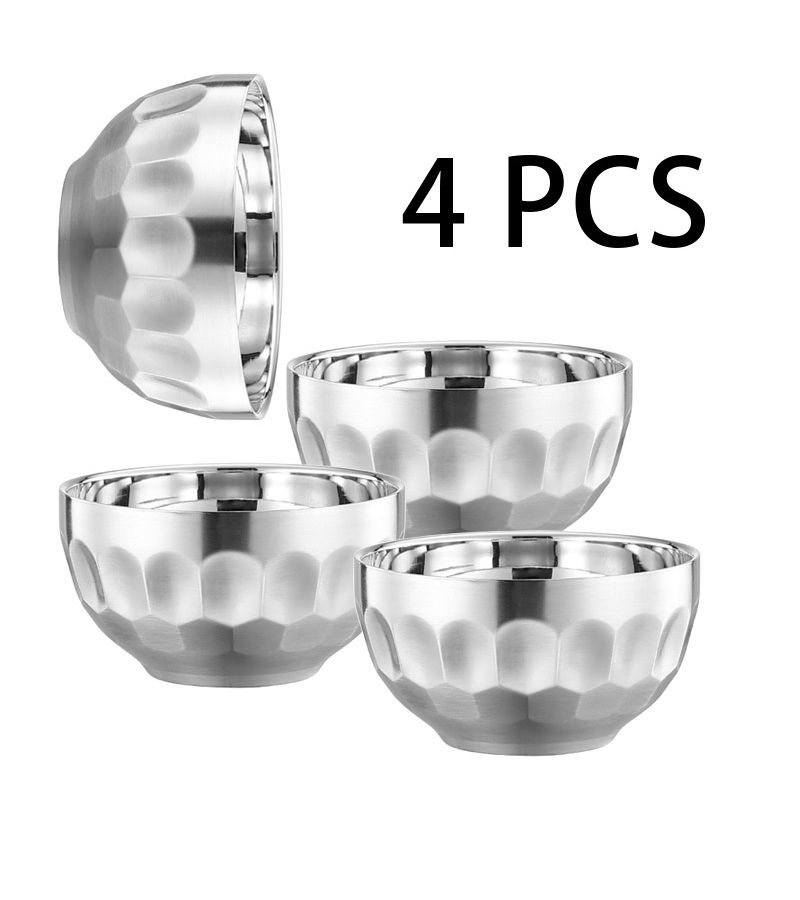 4 Pcs 5.12 Inch Double Wall 304 Stainless Steel Bowls Set Anti Scald Insulated Metal Rice Soup Bowls Diamond Patterned Serving Bowls For Home Kitchen Dishwasher Safe - Image 4