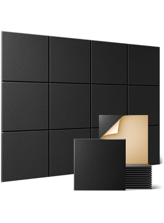 XiuWoo 12 Pack Acoustic Wall Panels with Self-Adhesive, 12X12 X0.4 inch/30X30X1cm Sound Proof Foam Panels, Decorative Soundproof Wall Panels, Sound Proof Absorbing Tiles for Home & Offices, Black - Image 1