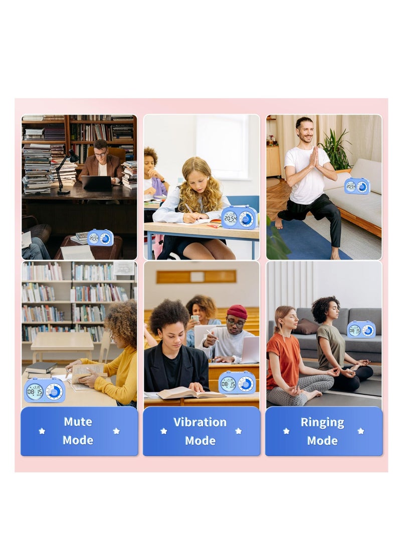 Visual Timer for Kids, Double Screen 2 in 1 Classroom Timer, 3 Modes Countdown Timer, 60 Minute Visual Timer, No Distracting Ticking, Rechargeable Time Timer for Toddlers Kids (Blue)