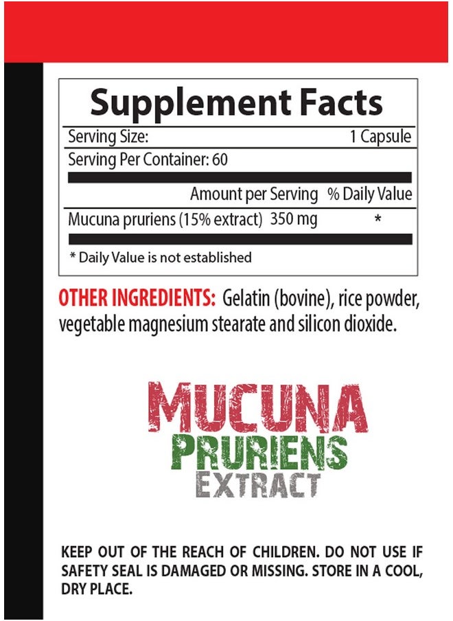 VIP VITAMINS - Stress And Energy Supplements Mucuna Pruriens Extract Velvet Beans Mucuna Pruriens Beans Mucuna Pruriens Mucuna Pruriens Capsules Velvet Bean Extract Mucuna Powder Mucuna 1B 60 Capsules - Image 1