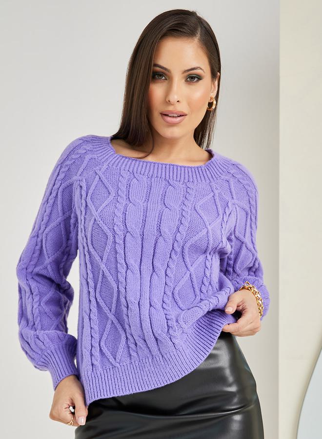 Styli Regular Fit Cable Knit Square Neck Sweater  - Image 1