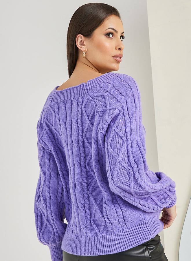 Styli Regular Fit Cable Knit Square Neck Sweater  - Image 4