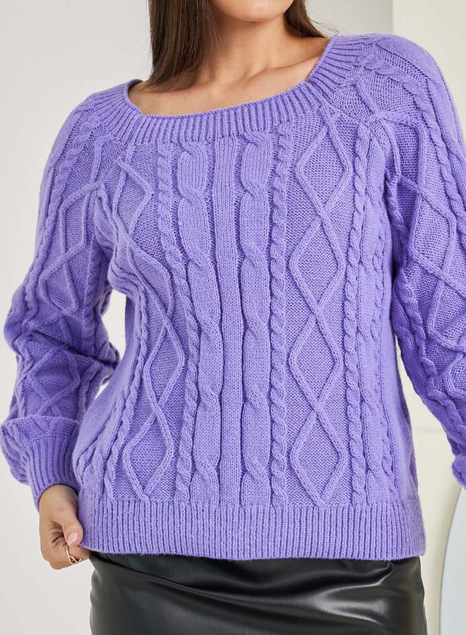 Styli Regular Fit Cable Knit Square Neck Sweater  - Image 3