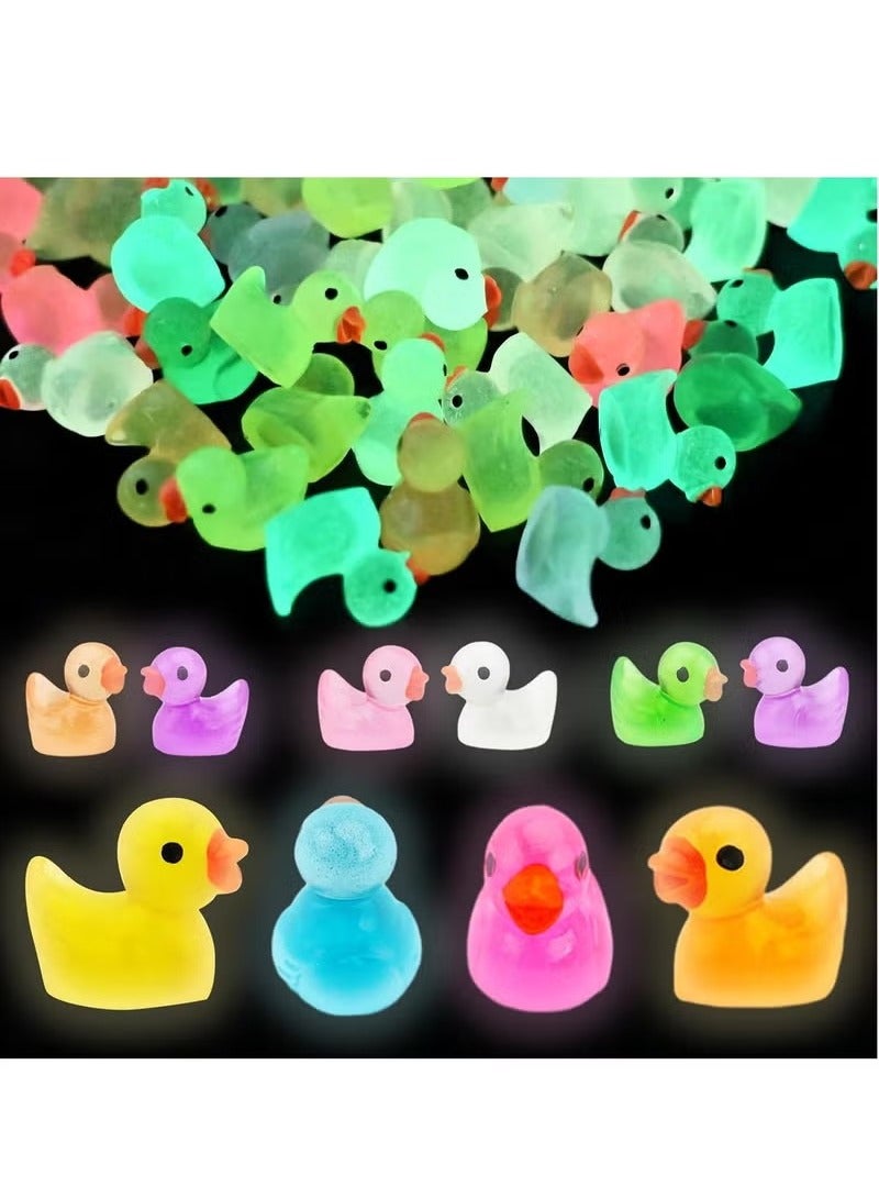 CGSYJ 100pcs Mini Bright Resin Ducks Colorful Luminous Figurines Garden Ducks Tiny Ducks Ornaments Micro Landscape Garden for Dollhouse Ornament Garden Statue Landscape Craft Decorative - Image 1