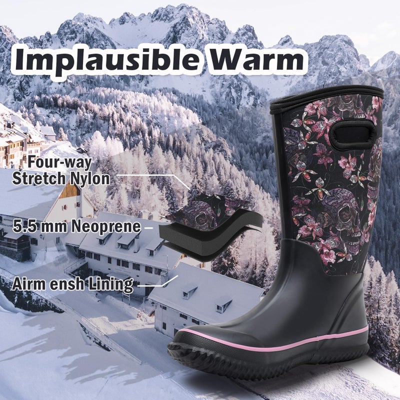 WTW Mid Calf Rain Boots for Women - Waterproof Insulated Neoprene Mud Boots Outdoor Hunting Garden Boots - Image 3