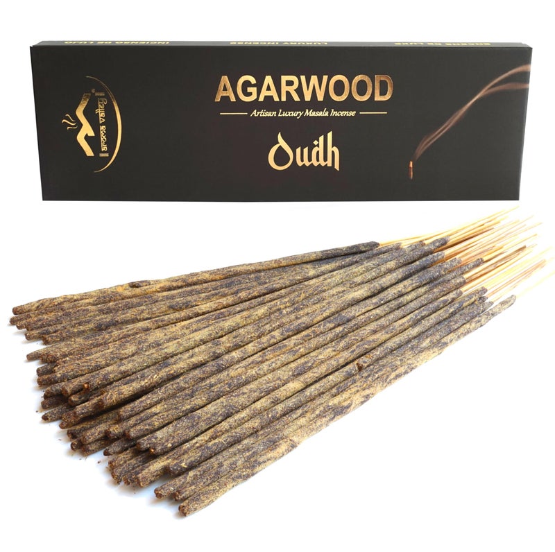 Aroma Valley Oud Agarwood Incense Sticks - Artisan Luxury Masala Incense - Handrolled Long-Burning (75 Minutes) Extra-Thick Sticks - Exotic Divine Scent for Home, Spirituality & Meditation - Oudh - Image 1