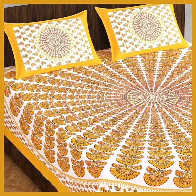 COTTON RAJASTHANI JAIPURI TRADITIONAL KING SIZE DOUBLE BED BEDSHEET WITH 2 PILLOW COVERS JAIPURI_118