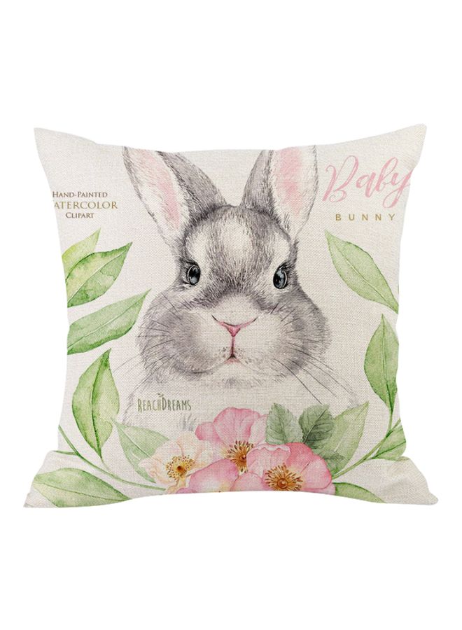 NIBEMINENT Bunny Printed Cushion Cover White/Grey/Green 45x45cm