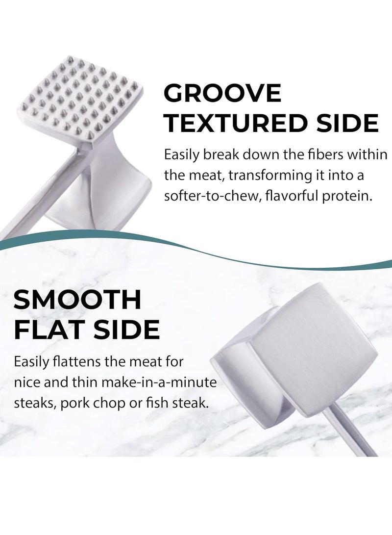 عام مطرد لحم مع مقHandles مريح، مطرقة مزدوجة الجانب للمطبخ، مطرقة قوية لتطرية الستيك، لحم البقر والسمك، فضي - Image 2