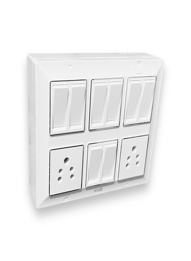 A1 LED 12-Module Silver Line Board with 8 Flat 10A Toggle 12 Way Switches and 2 10A Sockets - Modern Electrical Panel - Image 1