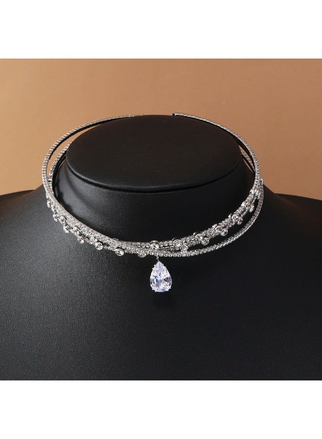 NIBEMINENT Bridal Double Layer Gemstone Necklace Jewelry