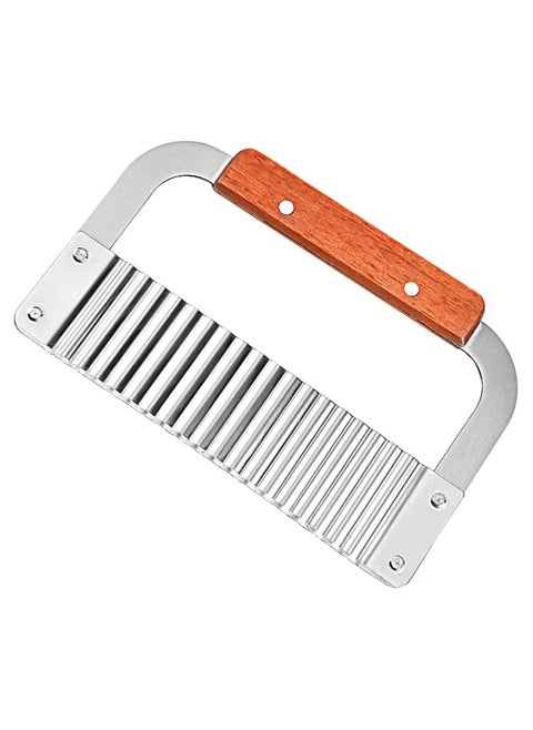 Stainless Steel Crinkle Cutter with Wooden Handle - Wavy Slicer for Potatoes & Veggies