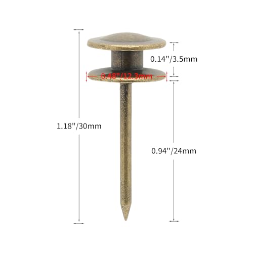 Rierdge Double-Headed Nails for Hanging Pictures, 30 Pcs Wall Hangers for Paintings, Decorative Push Pin for Drywall Cork Board Photo, Bronze - Image 2