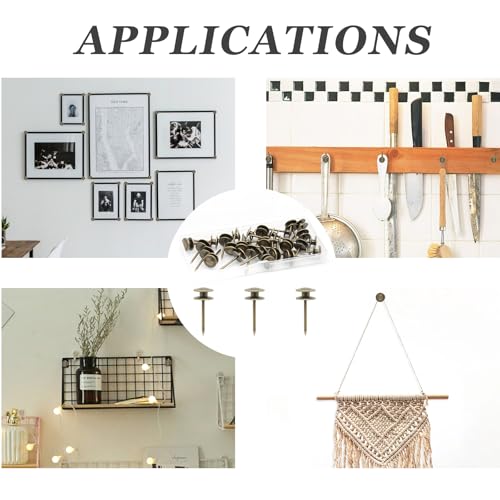 Rierdge Double-Headed Nails for Hanging Pictures, 30 Pcs Wall Hangers for Paintings, Decorative Push Pin for Drywall Cork Board Photo, Bronze - Image 4
