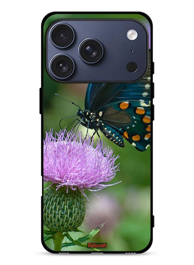 Tolwak Apple iPhone 17 Pro Protective Case Cover Butterfly Sitting On Flower - Image 1
