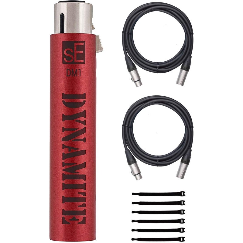 sE Electronics DM1 Dynamite Active In-line Microphone Preamp with 28dB Gain Bundle with 2 20-FT XLR Microphone Cables and 7-Pack Cable Ties - Image 1