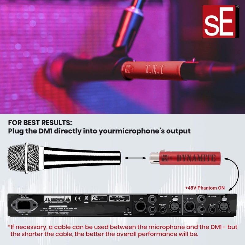 sE Electronics DM1 Dynamite Active In-line Microphone Preamp with 28dB Gain Bundle with 2 20-FT XLR Microphone Cables and 7-Pack Cable Ties - Image 4