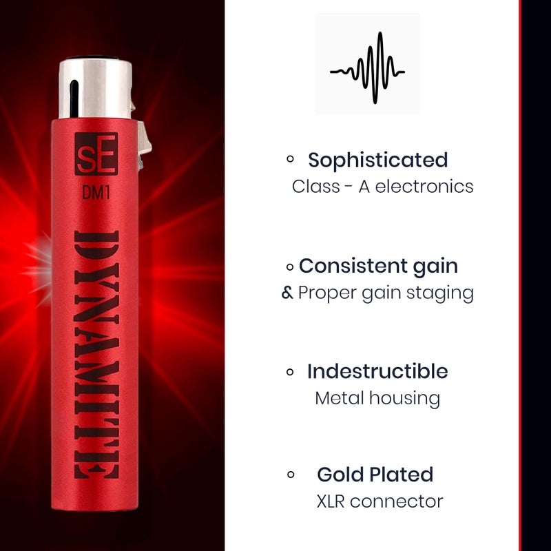 sE Electronics DM1 Dynamite Active In-line Microphone Preamp with 28dB Gain Bundle with 2 20-FT XLR Microphone Cables and 7-Pack Cable Ties - Image 3