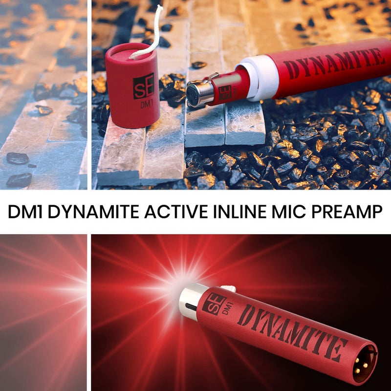 sE Electronics DM1 Dynamite Active In-line Microphone Preamp with 28dB Gain Bundle with 2 20-FT XLR Microphone Cables and 7-Pack Cable Ties - Image 2