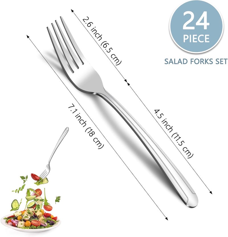 BEWOS 24-Piece Salad Forks, 7.1-Inch Forks Silverware Set, Stainless Steel Small Fork, Dessert Forks Bulk, Metal Forks, Salad Fork Set, Appetizer Forks, Silver Fork, Dishwasher Safe, Mirror Polished - Image 2