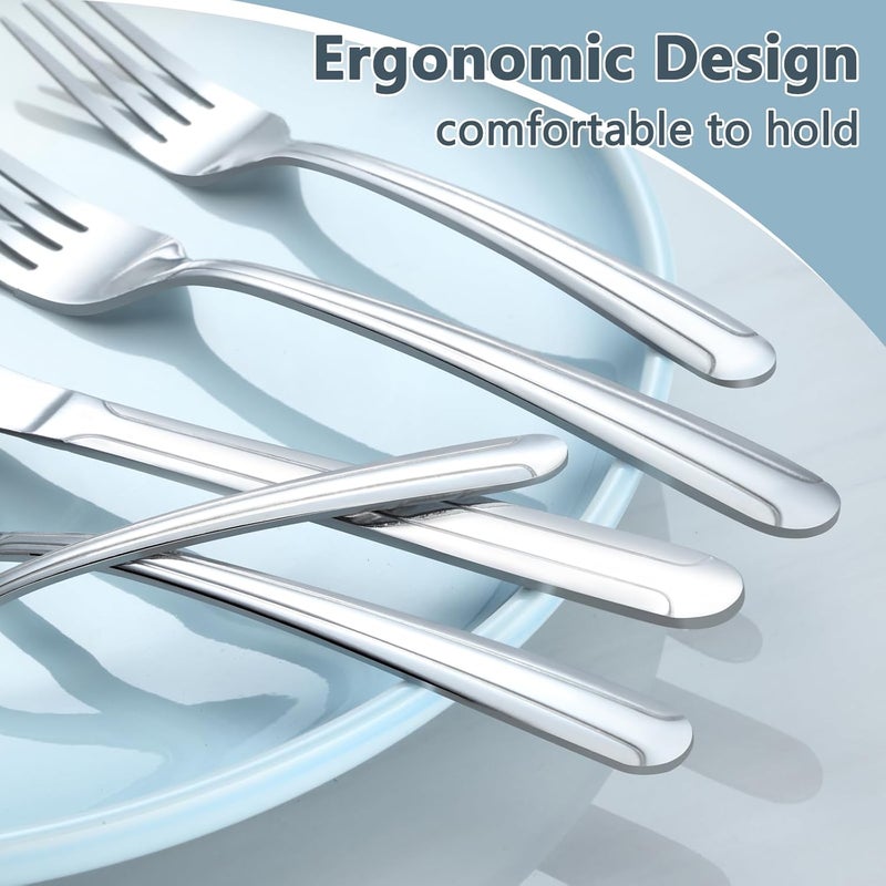 BEWOS 24-Piece Salad Forks, 7.1-Inch Forks Silverware Set, Stainless Steel Small Fork, Dessert Forks Bulk, Metal Forks, Salad Fork Set, Appetizer Forks, Silver Fork, Dishwasher Safe, Mirror Polished - Image 4