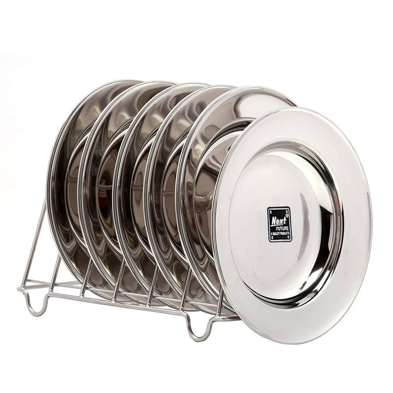 Next Future Set of 6 Plates Stainless Steel Deep SoupBreakfastMaggiPastaGravy Plate Large Size with Mirror Polish Heavy Gauge Soup Plate Diameter 10 Inches 254 cms - Image 1