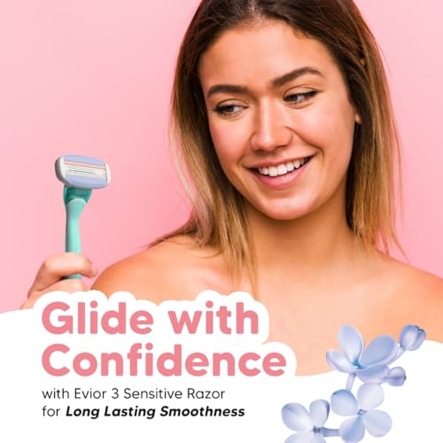 Letsshave Evior 3 Sensitive Shaving Razor for Women | 1 Handle + 2 Blades | Dual Moisture Bar with AloeVera, Vitamin E, Argan & Avocado Oils | Bikini & Underarm Friendly | Full Body Hair Removal Razor | 3 Months of Smooth Shaving - Image 2