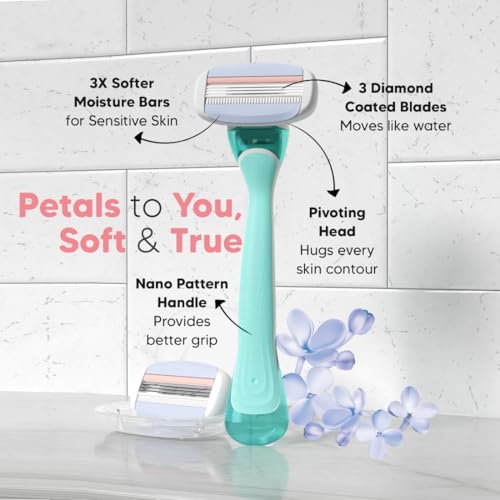 Letsshave Evior 3 Sensitive Shaving Razor for Women | 1 Handle + 2 Blades | Dual Moisture Bar with AloeVera, Vitamin E, Argan & Avocado Oils | Bikini & Underarm Friendly | Full Body Hair Removal Razor | 3 Months of Smooth Shaving - Image 3