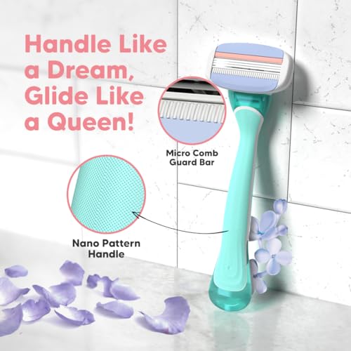 Letsshave Evior 3 Sensitive Shaving Razor for Women | 1 Handle + 2 Blades | Dual Moisture Bar with AloeVera, Vitamin E, Argan & Avocado Oils | Bikini & Underarm Friendly | Full Body Hair Removal Razor | 3 Months of Smooth Shaving - Image 5