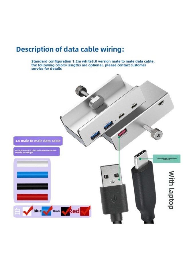 Multi-function Hub Hub Splitter Multi-USB3.0 Interface Expansion Dock Extender Easy To Fix Notebook-Number Of Interfaces:Silver 2A2C-optional 0.5 M Black Connecting C Port Line  - Image 1