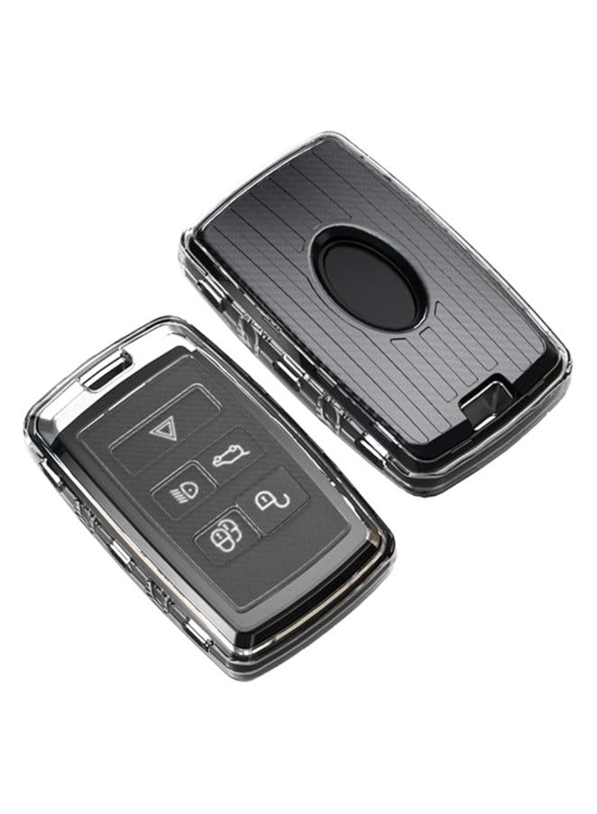 Key Fob Case TPU Cover Compatible with Land Rover Range Rover Sport, Evoque, Vogue, Velar, Discovery - Transparent Carbon Fiber Texture, 5 Button Protective Key Shell - Image 1