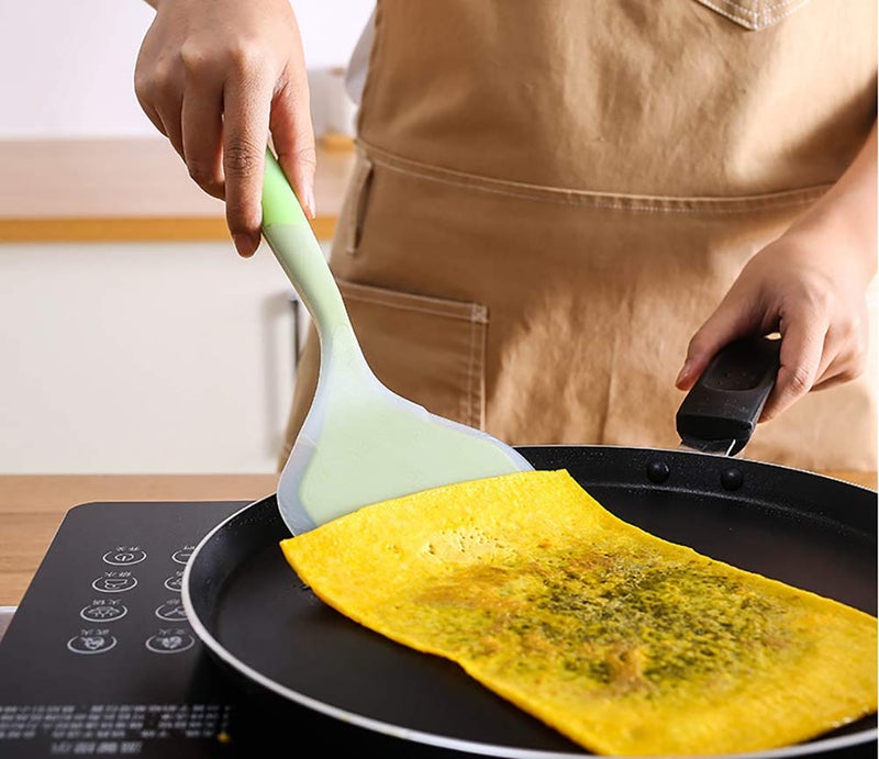 Goeielewe Goeielewe Omelette Spatula 10-Inch Silicone Pancakes Shovel Durable Heat-resistant Wide Spatula Turner Nonstick Fried Shovel for Eggs Crepes Brownies Fish Pancake Pizza (Green)  - Image 3