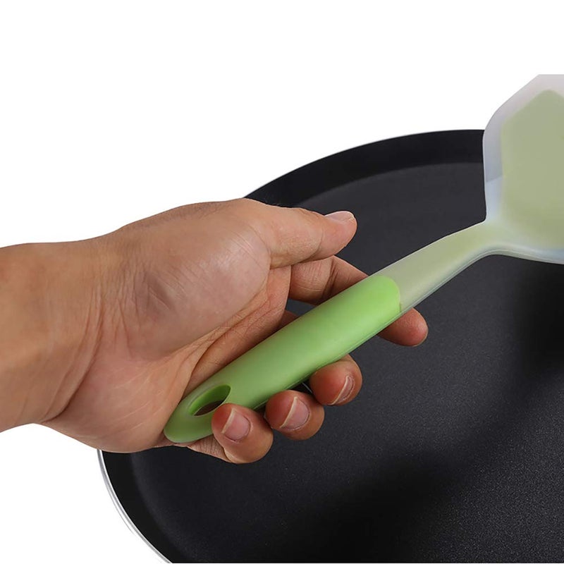 Goeielewe Goeielewe Omelette Spatula 10-Inch Silicone Pancakes Shovel Durable Heat-resistant Wide Spatula Turner Nonstick Fried Shovel for Eggs Crepes Brownies Fish Pancake Pizza (Green)  - Image 5
