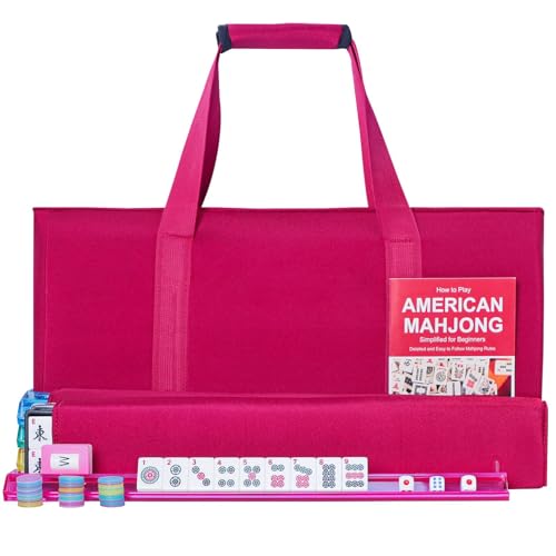 GUSTARIA American Mahjong Tile Set 166 Premium White Tiles 4 AllinOne Color RackPushers Complete Mahjong Tiles Set Red Carrying Bag - Image 1