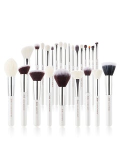 Jessup Brand 25Pcs Professional Makeup Brush Set Beauty Cosmetic Foundation Powder Blusher Eyeshadow Blending Highlight Concealer Natural-Synthetic Hair Brushes Set (Pearl White/Silver)  - Image 1