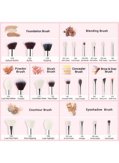 Jessup Brand 25Pcs Professional Makeup Brush Set Beauty Cosmetic Foundation Powder Blusher Eyeshadow Blending Highlight Concealer Natural-Synthetic Hair Brushes Set (Pearl White/Silver)  - Image 2