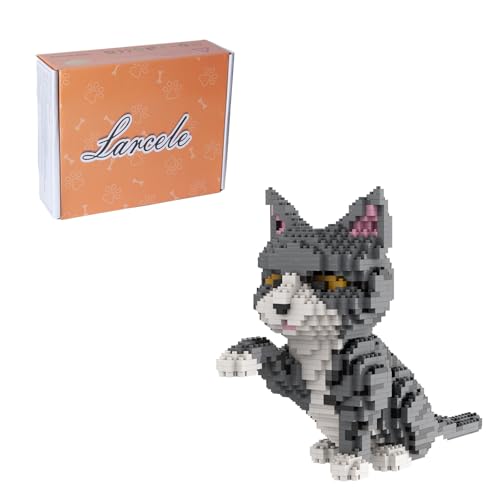 Larcele Cat Mini Building Blocks Animal Set DIY Micro 3D Building Toy Bricks1300 Pieces KLJM05Grey and White Cat - Image 1
