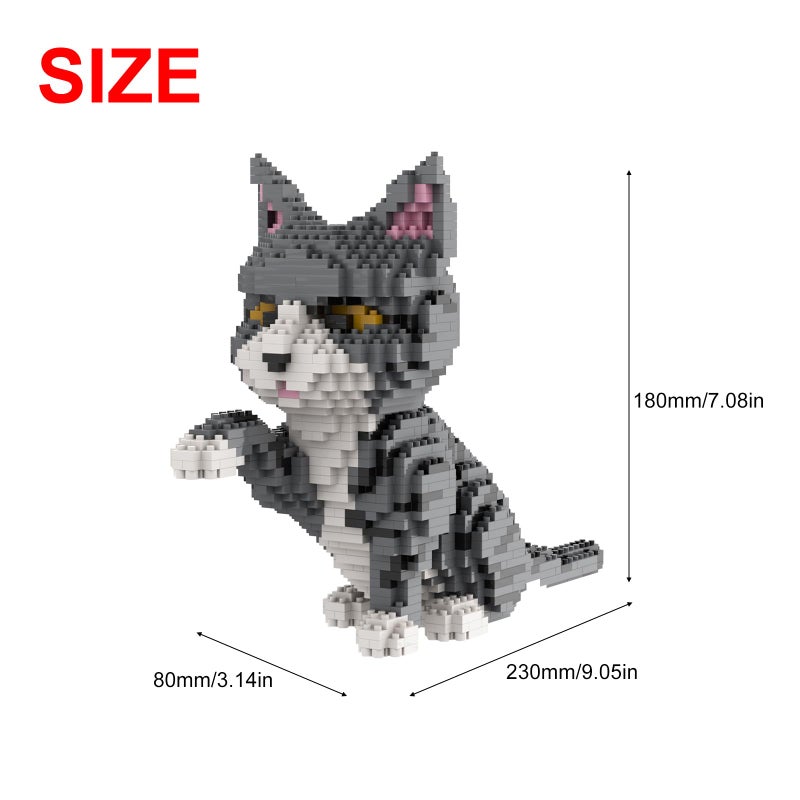 Larcele Cat Mini Building Blocks Animal Set DIY Micro 3D Building Toy Bricks1300 Pieces KLJM05Grey and White Cat - Image 3