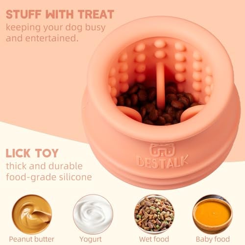 Bestalk Dog Enrichment Treat Toy, Long-Lasting Wobbly Interactive Freeze Lick Toys for Dogs, Stuffable Puzzle Feeder Toy for Boredom, Silicone Treat Dispensing Chew Toy (Pastel Orange,M) - Image 4