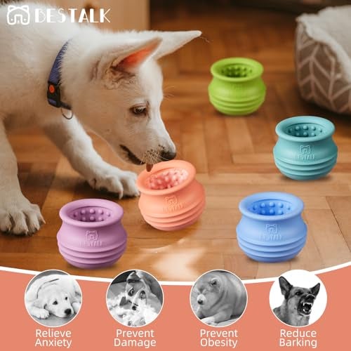 Bestalk Dog Enrichment Treat Toy, Long-Lasting Wobbly Interactive Freeze Lick Toys for Dogs, Stuffable Puzzle Feeder Toy for Boredom, Silicone Treat Dispensing Chew Toy (Pastel Orange,M) - Image 5