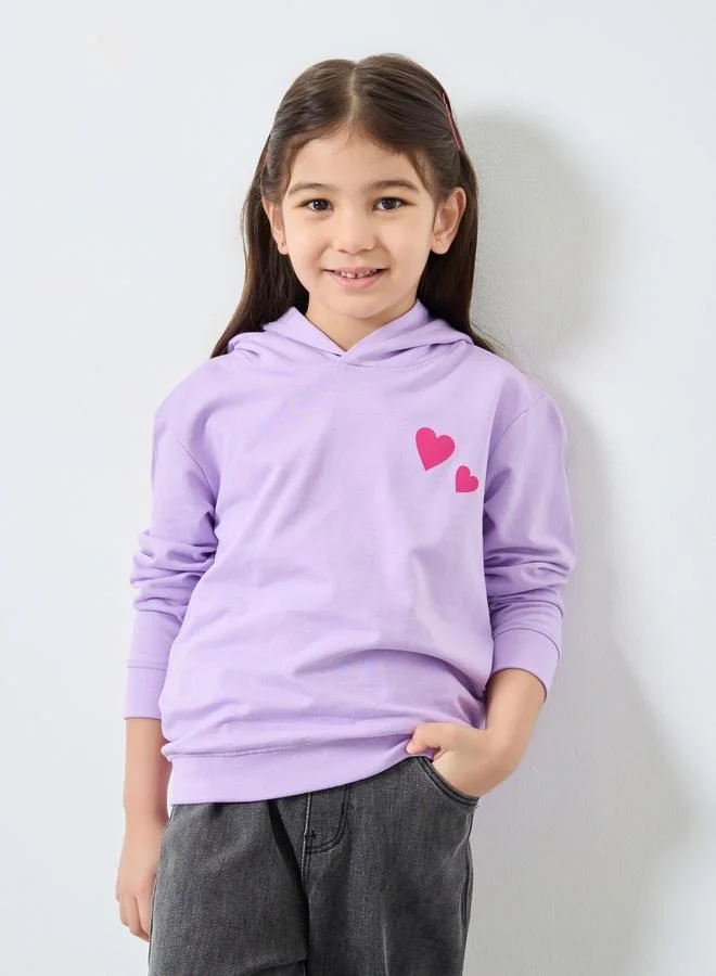 Styli Styli Girls Lilac Heart Print Hoodie