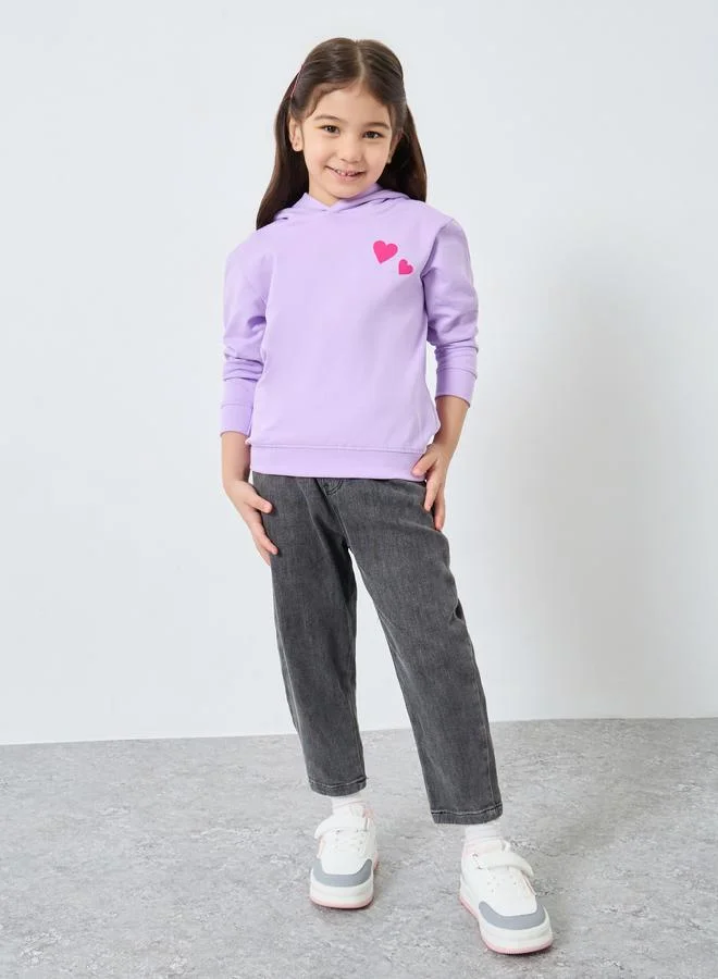 Styli Styli Girls Lilac Heart Print Hoodie