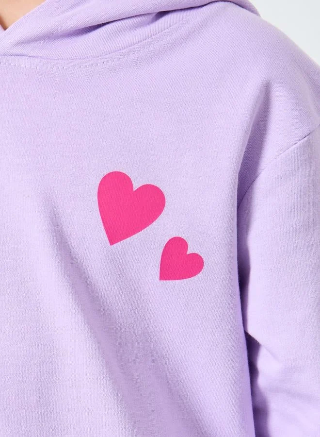 Styli Styli Girls Lilac Heart Print Hoodie