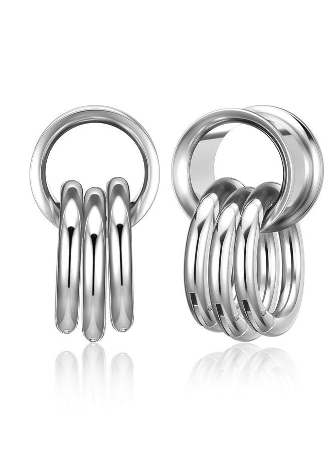 PiercingJ 1 Pair Ear Guages with Rings Ear Weight Plugs Tunnels Hypoallergenic Ear Expander Stretchers 316 Stainless Steel Hoop Earrings Piercing Body Jewelry 1/2""(12mm), AXUS80094 - Image 1