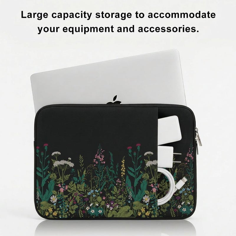 MasiBloom غلاف كمبيوتر محمول لـ MacBook Neo/Air/Pro مقاس 13 بوصة لرقائق A18/M5/M4/M3/M2/M1 2026-2020 A3404 A3449 A3240 A3113 A2681 مع جيبين، ملحقات حقيبة جهاز لوحي (أسود وأخضر) - Image 3