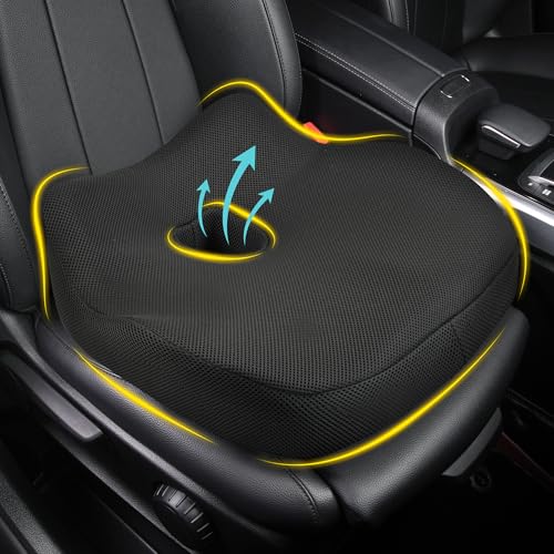 Allaboutsla Car Seat Cushion Ergonomic Memory Foam Car Cushion for Sciatica Pain Relief Larger Driving Seat Pillow for Short Drivers on Long Drives Butt Pillow for Truck Office Wheelchair Classic Black - Image 1