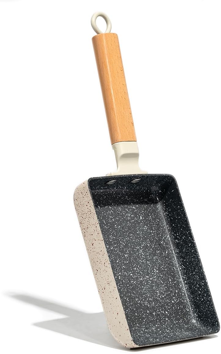 LISOS Ceramic Coating Square Japanese Tamagoyaki Omelette Small Skillet, Non-stick Rectangle Egg Roll Pan with Wood Handle - Image 1