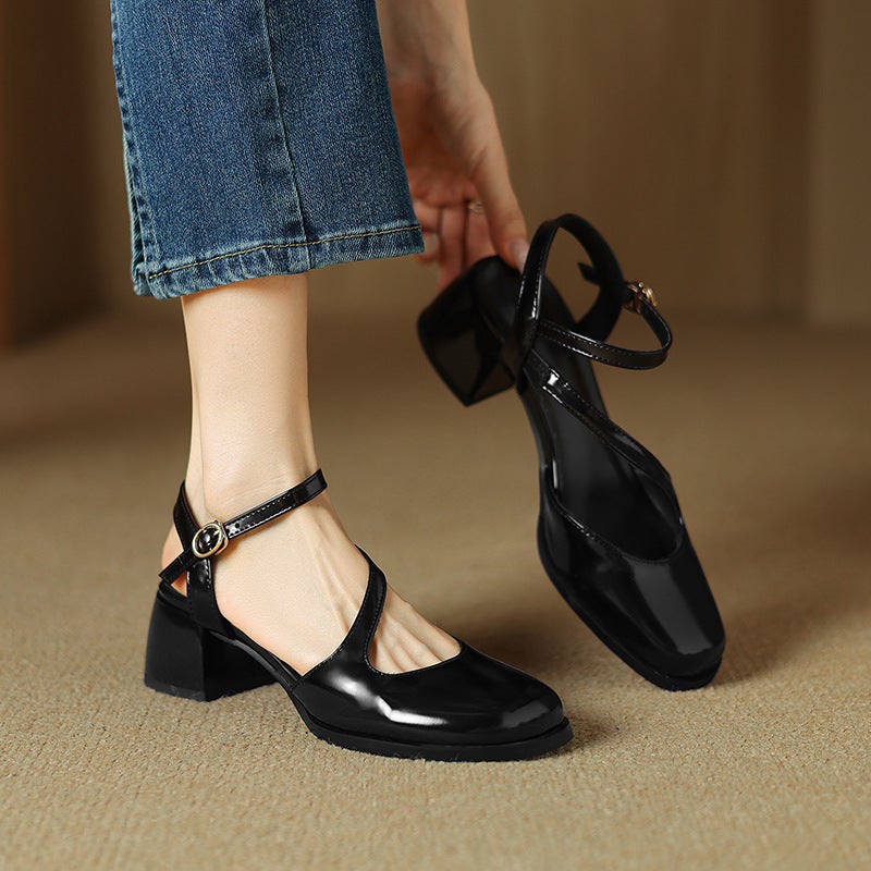 Wish 2024 Summer Comfortable Mid-Heel 33-43 Size Solid Color Women'S Baotou Sandals - Image 3