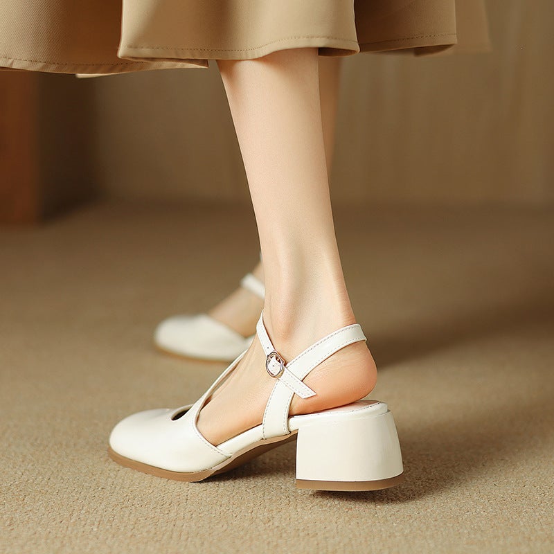 Wish 2024 Summer Comfortable Mid-Heel 33-43 Size Solid Color Women'S Baotou Sandals - Image 5
