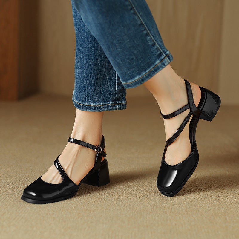Wish 2024 Summer Comfortable Mid-Heel 33-43 Size Solid Color Women'S Baotou Sandals - Image 2